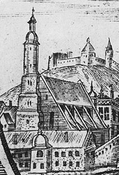 Vilniaus katedra. T. Makovskio vario raižinio fragmentas. 1604 m.